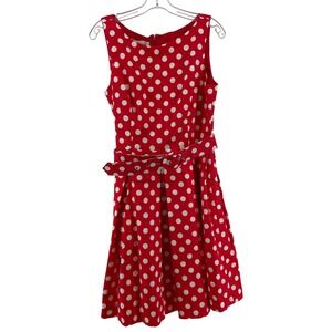 Red Polka Dot Fit and Flare Dress Women's 12 Rockabilly Artsy Retro Classic NEW